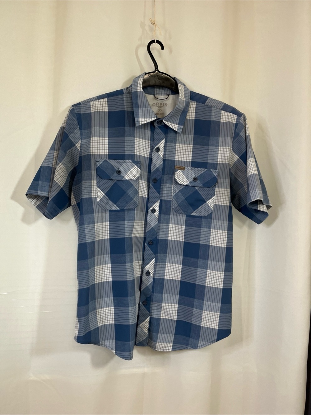 Orvis Blue and White Plaid Short Sleeve Button-Down Shirt